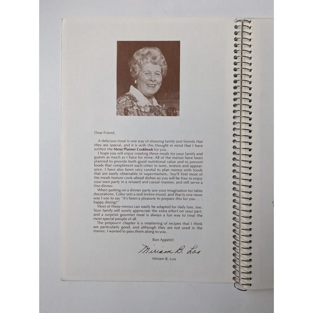 Miriam B. Loo's Menu Planner Cookbook (1978) Vintage Spiralbound‎